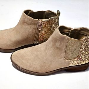 Copper Key Suede Leather Tan&Gold Dazzler Glitter Back Booties Youth Sizes 2,3